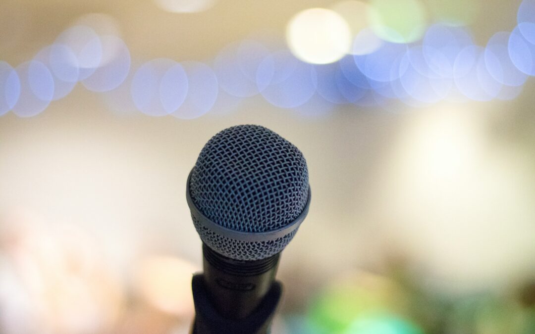 Microphone with lights in background